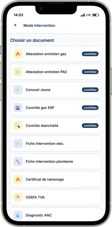 DéclarPro — Sélection de document sur mobile