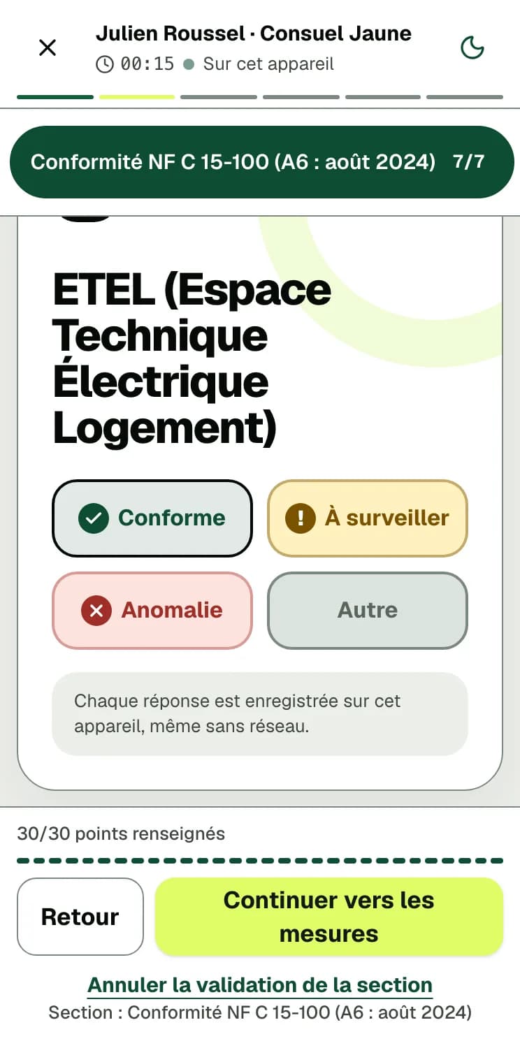 Écran DéclarPro : les 30 points de contrôle d'un Consuel Jaune