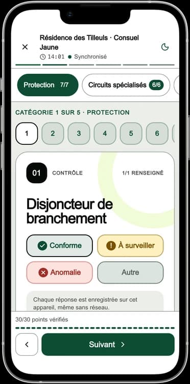 Écran DéclarPro : les 30 points de contrôle d'un Consuel Jaune