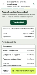 Rapport d'intervention sur téléphone, présenté au client avant signature